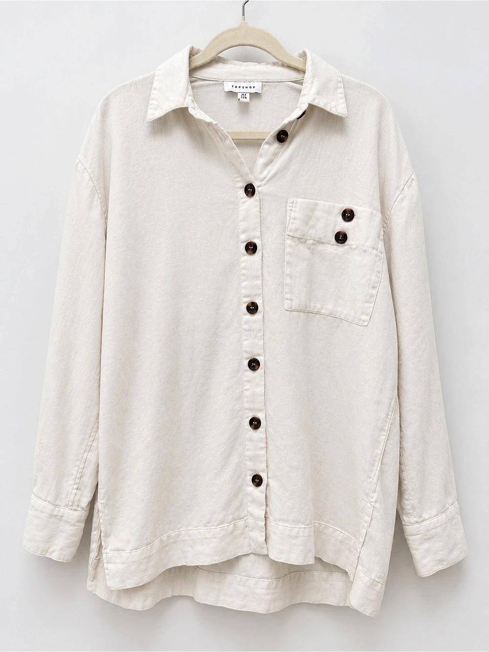 Topshop Cream Oversized Button-Up Shirt US 6 Tortoiseshell Buttons